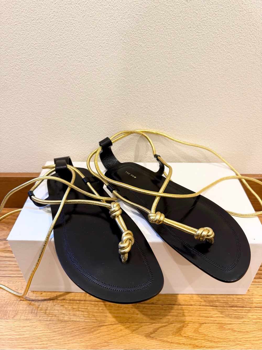 THE ROW Knot Metallic-Leather Wraparound-Strap Sandals 36 (worn Once)